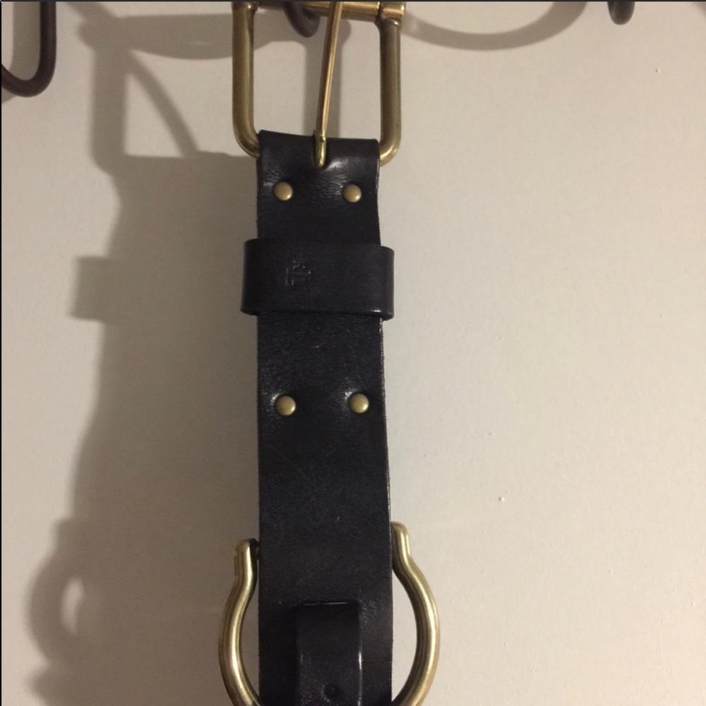 Ralph Lauren Black Leather Double Buckle Belt Brass Hardware Size M Fits 36” - Picture 2 of 2